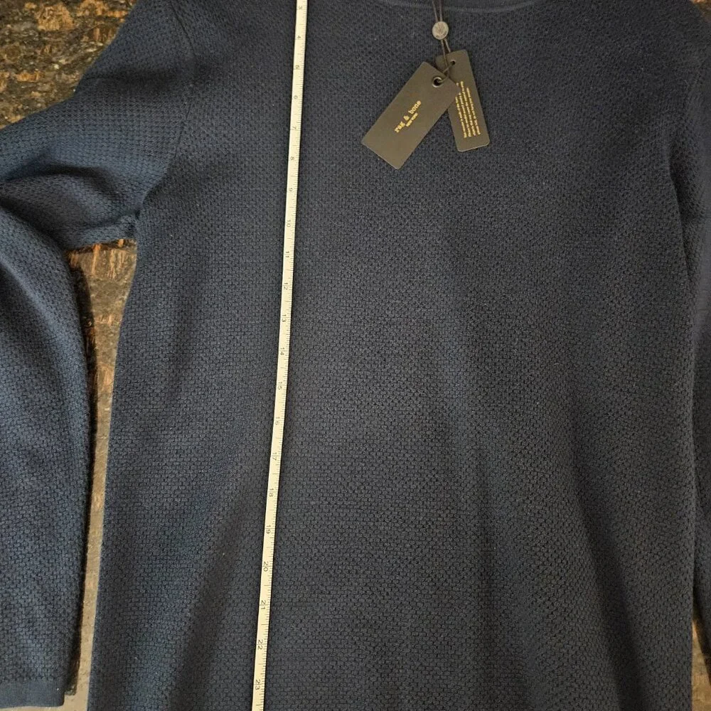 Rag & Bone Navy Bennet Crew Sweater, Size S, NWT Waffle Pointelle Wool/Cotton - Picture 9 of 10